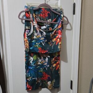 Tropical Floral Sleeveless Two Piece Skirt Set